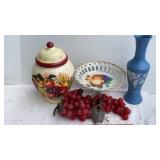Vintage compote pedestal dish, grapes, cookie