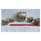 Satsuma porcelain peacock tea pot with bamboo