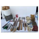 Lot of tools, gloves,storage container