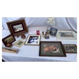 Fox hunting pictures, shelf , vases, chicken