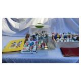 Lot of acrylic paint, glitter, sketchbook, with