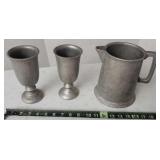 Pewter Wine Goblets & Wilton Pewter Pitcher