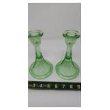 Green Depression Candle Stick Holders