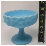 Fenton Satin Blue Footed Bowl Candy Dish