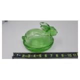 Vintage Green Glass Rabbit In A Basket  Candy