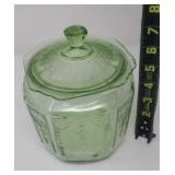 Green Depression Biscuit Jar has chips on