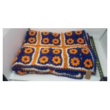 Orange Flower & Blue Handmade Afghan