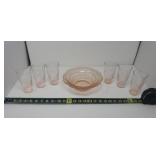 Pink Depression Glassware in Small Tote