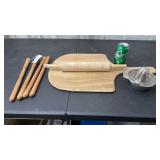 Pizza serving tray, rolling pin, hardwood