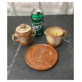 Frankoma creamer , sugar, bread warmer