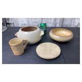 Frankoma Cookie jar no lid, vase, cup , hot plate