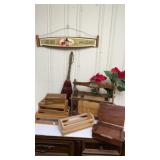 Wooden boxes, sign, magazine rack, decorative