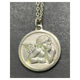 18in. Sterling Silver Necklace & Cherub Sterling