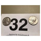 2 WASHINGTON QUARTERS 1962, 1964
