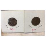 1887 & 1893 Indian Head Pennies