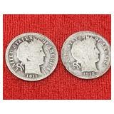 1911 & 1912 Barber Silver Dimes