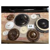 9 VARIOUS SIZES STONEWARE LIDS