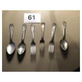 WWI ARMY SILVERWARE 3 SPOONS, 3 FORKS