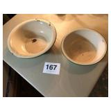 2 CREAM & GREEN GRANITE BOWLS