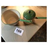 2 CREAM & GREEN GRANITE SAUCEPANS