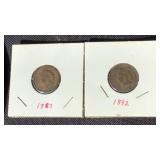 1887 & 1892 Indian Head Pennies