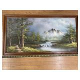 Framed Mountain Oil Painting on Canvas Signed by