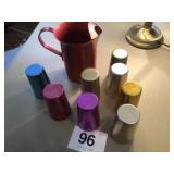 9 PCS COLORED ALUMINUM PITCHER & 8 GLASSES