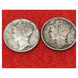 1944-D & 1945-D Mercury Silver Dimes
