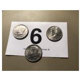 3 KENNEDY HALF DOLLARS, 1971, 72, 2000