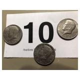 3 KENNEDY HALF DOLLARS, 1971, 74, 79