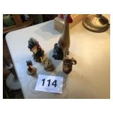 4 CHICKENS & 1 ELEPHANT FIGURINES