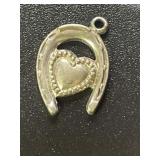 Sterling Silver Horseshoe Heart Charm 1.15 Grams