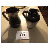 2 STONEWARE SYRUP PITCHERS