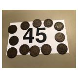 12) INDIAN HEAD PENNIES