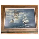 Captain & Boat Framed Oil Painting on Canvas By