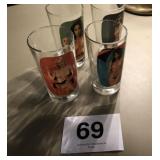 4) RISQUE GLASSES, ONE WITH SMALL CHIP