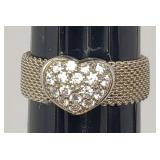 Sz.11.5 925 Sterling silver Heart Ring 4.82 Grams
