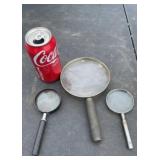Magnifying Glasses x 3, Glass Incased in Brass