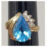 14k. Yellow Gold Ring with Blue Topaz & Diamond