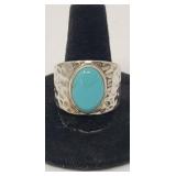 Sz.10 Sterling Silver & Turquoise Ring 10.51