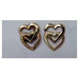 14k. Yellow Gold Heart Pierced Earrings .23 Grams