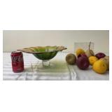 Modern Glass Art Leaf Design w Artificial Fruit