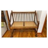 Wooden Bench Cane Seats, 35 H , 37 L, 20 W inches