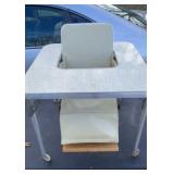Vintage Formica Baby Feeding Chair on Wheels.