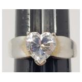 Sz.9.5 925 Sterling Silver Heart Ring 6.33 Grams
