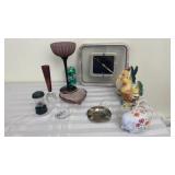 Purple Glass, Lighted Elephant, Chickens (