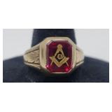 Sz.10 Yellow Gold Masonic Ring (broken band) 5.23