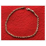 7in. 14k. Yellow Gold Rope Bracelet 3.38 Grams