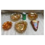 Carnival Glass , Vase And Bowls , Marigold ,