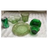 Green Depression Glass,( plate has chip)Green